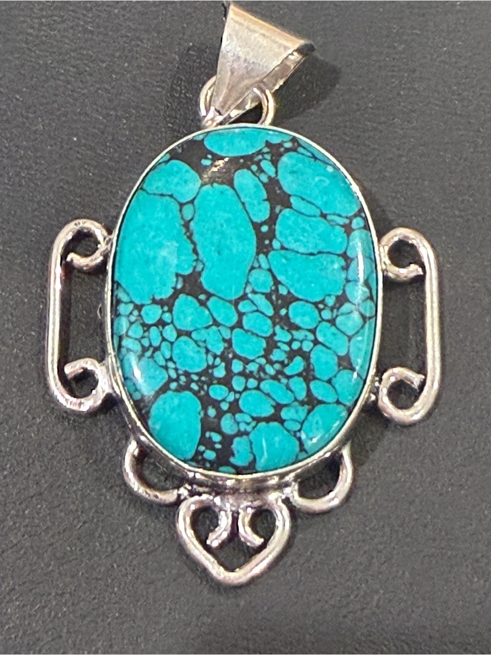 Sterling Silver 925 Tibetan Spiderweb 
Turquoise Pendant